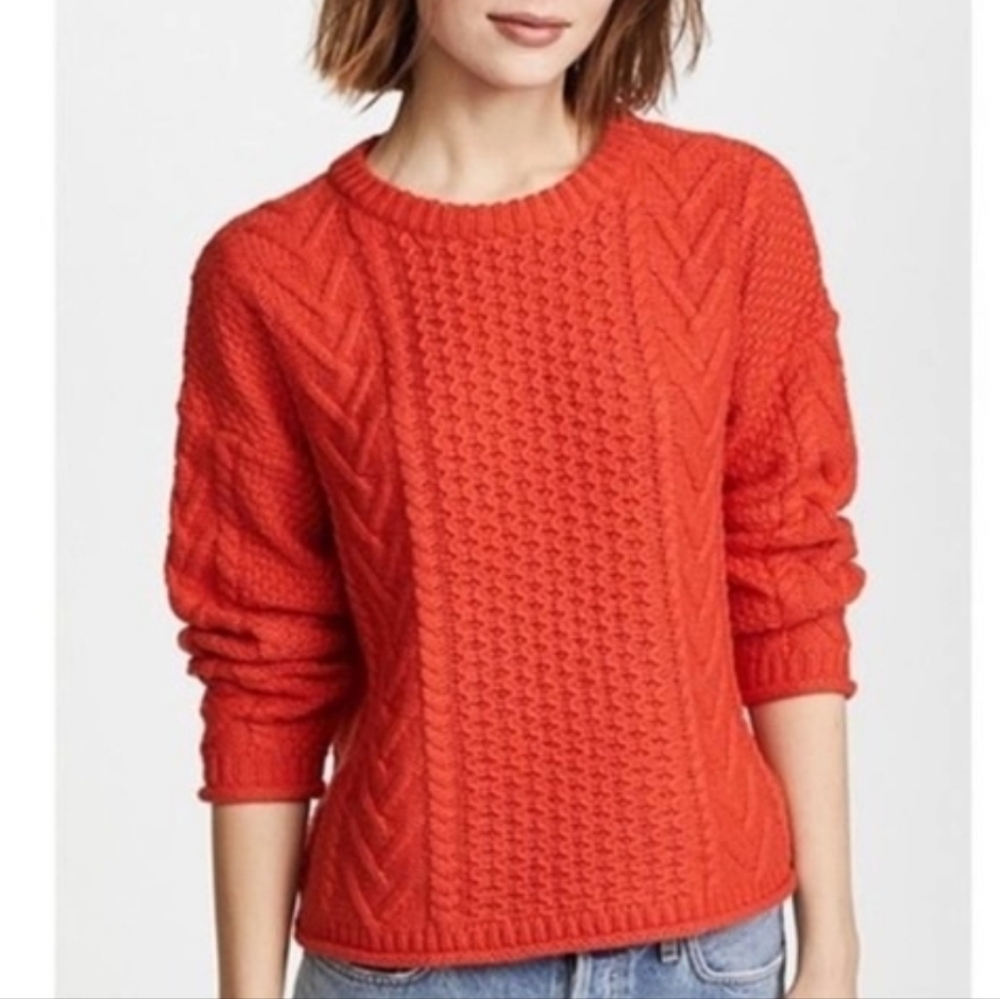 Madewell Bright Poppy Cableknit Pullover Sweater